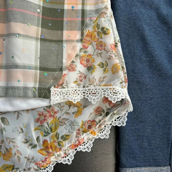 Little Lass Girl 24 Month 2 Piece Outfit Sparkle Lace Plaid Top Stretch Jeans - Picture 4 of 14